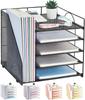 5-Tier Paper Letter Tray Organizer with File Holder - Office Supplies Desktop Organizer