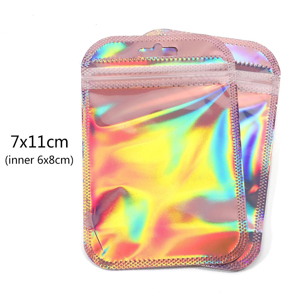 50pcs Iridescent Self Sealing OPP Bags Laser Iridescent Zip lock Resealable Package Pouch Retail DIY Jewelry Storage Accessories