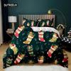 Christmas Duvet Cover Merry Christmas Tree Stockings Green Background Twin Bedding Set Double Queen King Polyester Qulit Cover