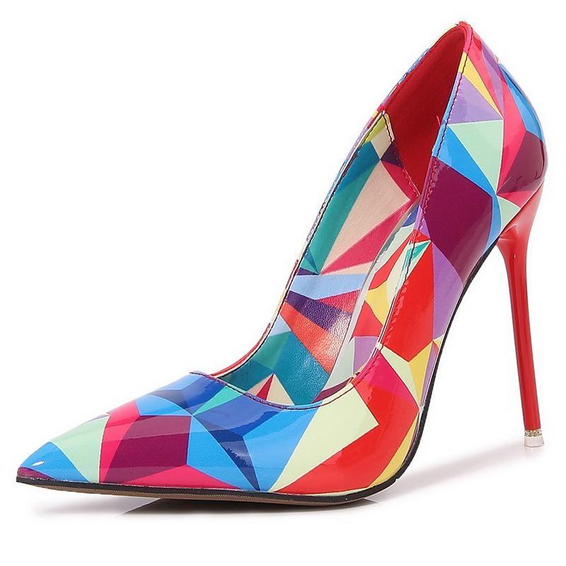 

Women Color Lattice High Thin Heel Shoes Pointed Stiletto Pumps for Office Nightclub Party Pub Banquet Host Model Catwalk Show 35
