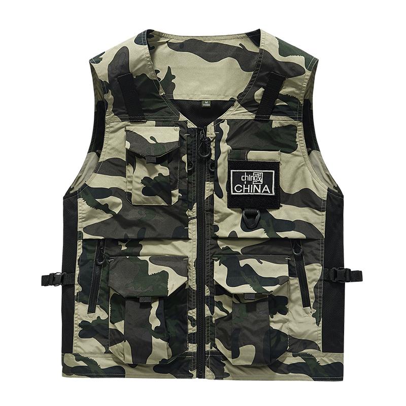 Men's Outdoor Sports Leisure Fishing Windproof Breathable Leather Vest Spring and Autumn Outdoor Sleeveless Camouflage Vest