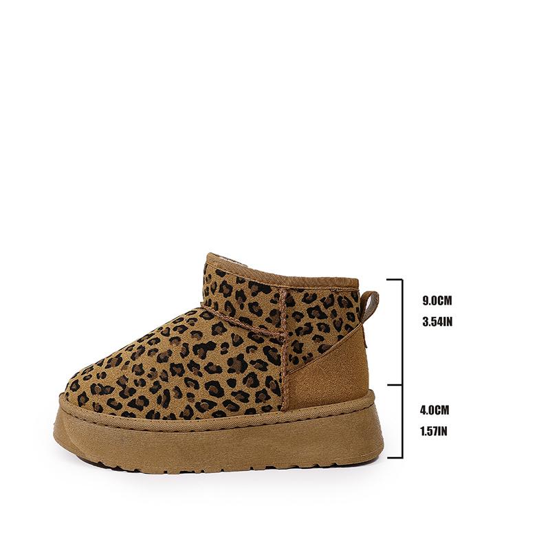 Casual Leopard Thick Plush Snow Boots Women 2025 Winter Warm Fluffy Fur Ankle Boots Soft Non Slip Thick Bottom Shoes for Woman