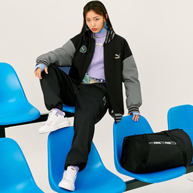 Puma Color Block Zip Baseballová bunda s grafickým potiskem na zádech Unisex bundy Černá 621864-01