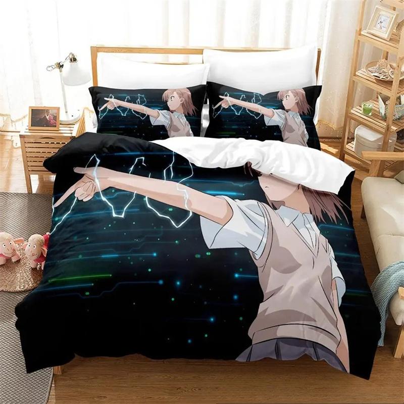 Misaka Mikoto A Certain Magical Index Railgun Bedding Set,Girls Adult Single Twin Queen Size,Duvet Cover Pillowcase Bedding