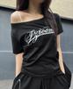 Ijeulum Classic Logo Boat Neck Short Sleeve T-Shirt (Black)
