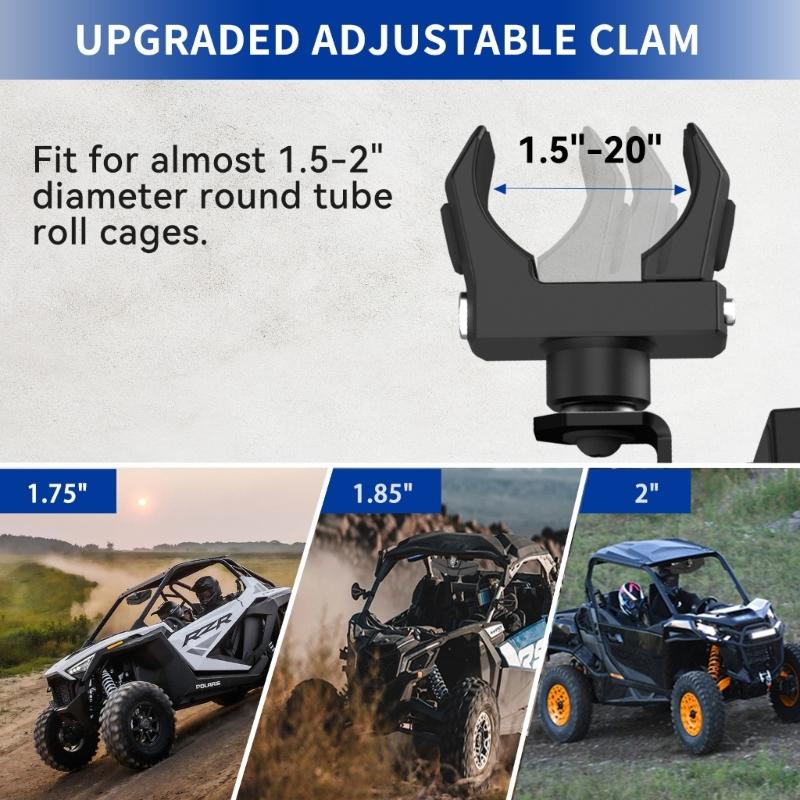No Drilling UTV Side Glass, Universally Glass Folding Side View Glass for Most Club Car with 1.5“-2“ Roll Tube Cage