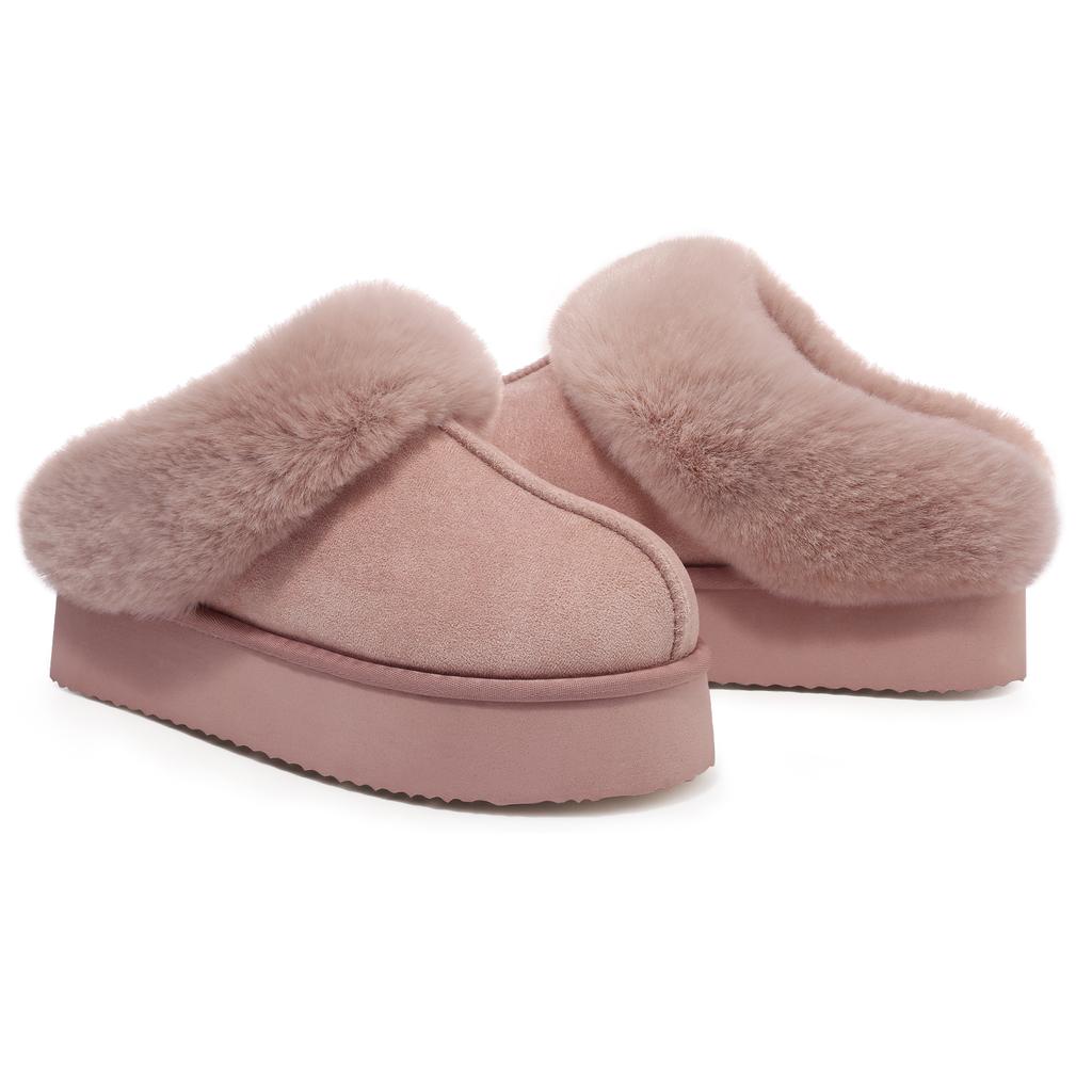 Fashion Smile Winter Ladies Slippers Fluffy Lined Warm Slippers Women Non Slip Cosy House Shoes for Indoor and Outdoor Suede Slippers