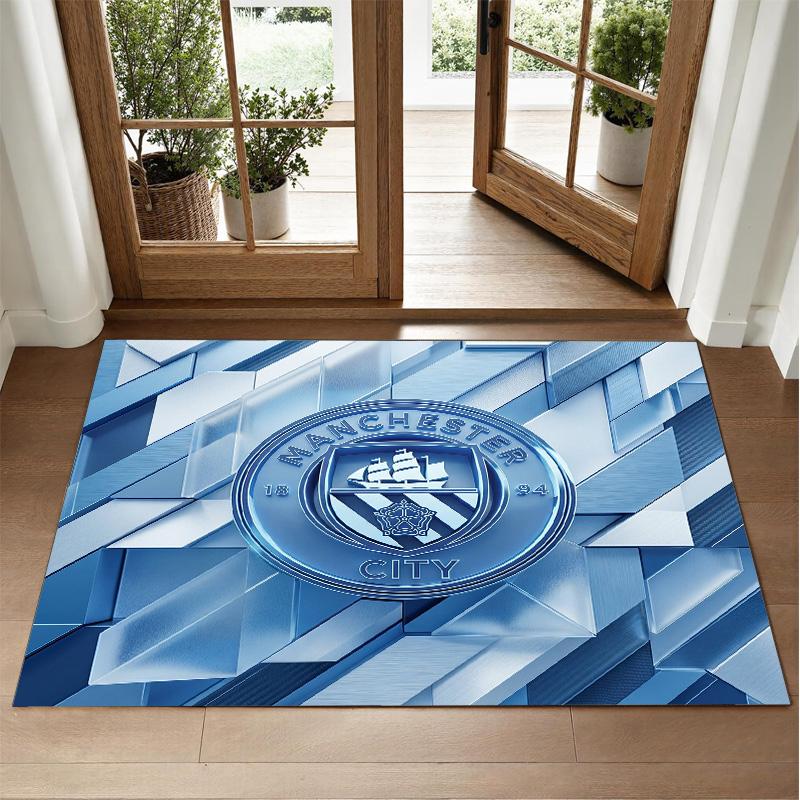 Manchester City Design Crystal Velvet Rug Soft Decorative Mat for Bedroom Entrance