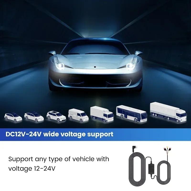 3A 3.5m Car Dash Cam Hardwire Kit - 12-24V Step-Down Power Cable with Mini/Micro/Type-C USB Interface for Dashcams