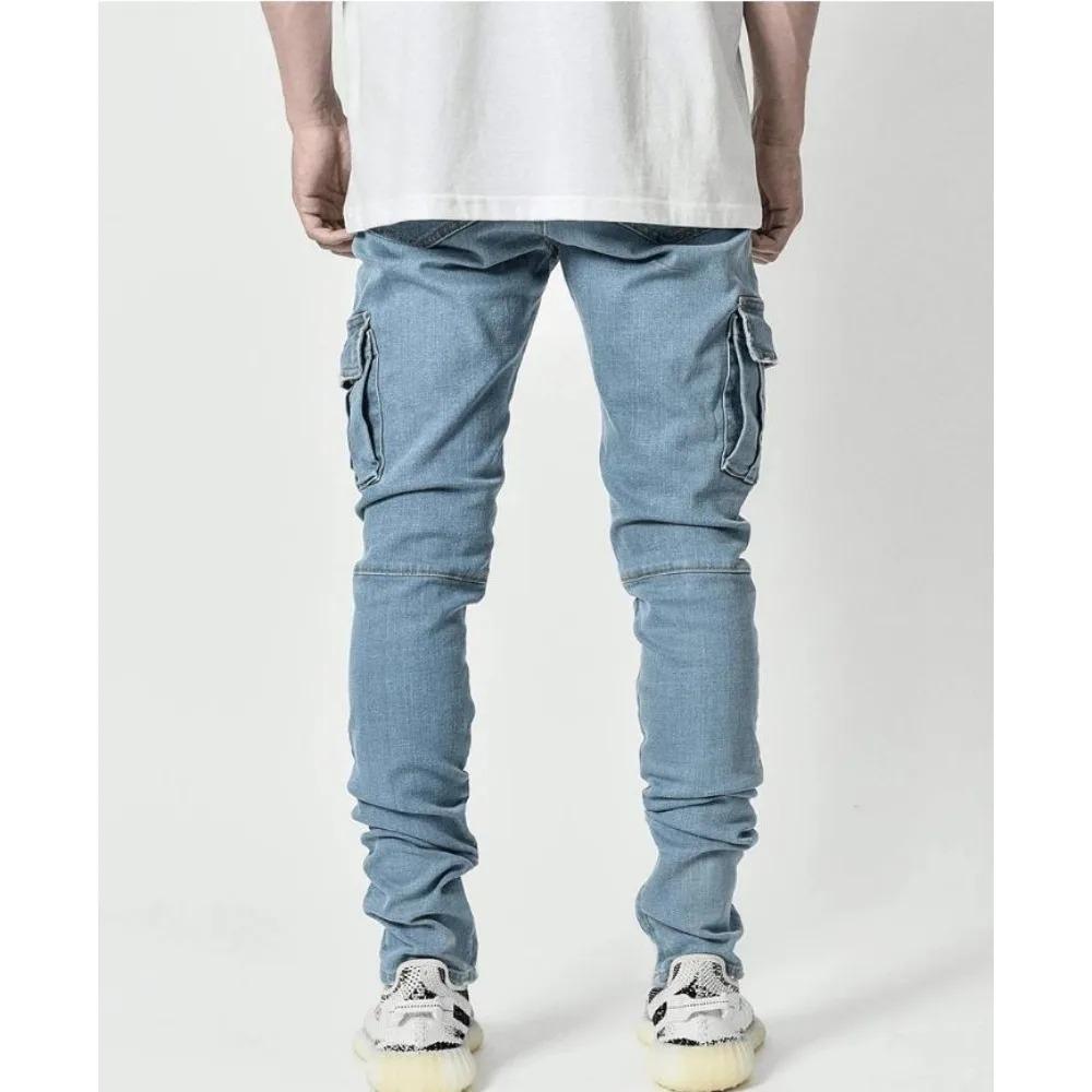Jeans Uomo Pantaloni Uomo Lavaggio Vecchio Monocolore Multi Tasche Pantalone in Denim Vita Media Cargo Jean Maschile Slim Pantaloni Casual