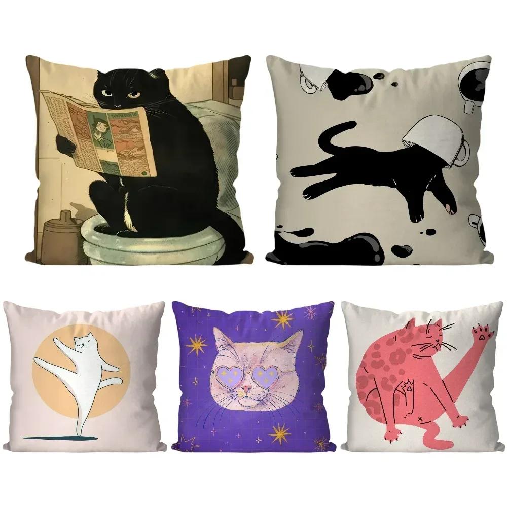 1pc Cute Black Cat Pillow Case Square Pillow Bedroom Sofa Leisure Comfort Cushion Car Living Room Home Decoration 40X40