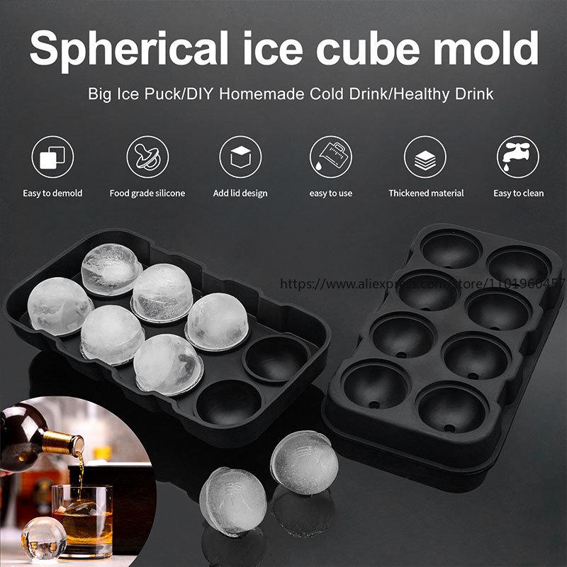 Large Sphere Ice Cube Molds 4/8 Grid Whiskey  Mold Leak-free Round  Cube Mold Easy Fill & Release  Ball Maker Tools