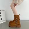 Mode Neue Hochwertige Plissee-Stiefel Damen Nude Wildlederimitat Mid-Stiefel Damen Retro Schnalle Dickbesohlt Herbst Winter Komfort Kurze Stiefel