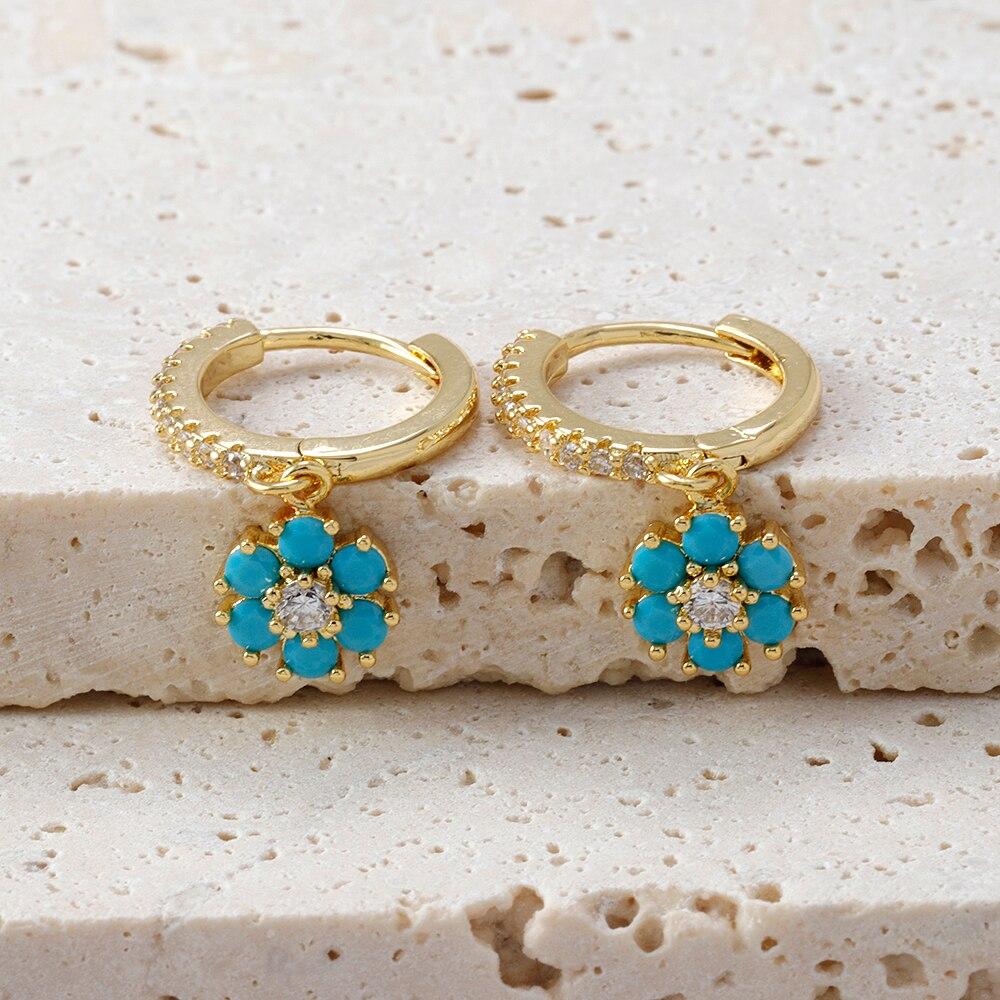 Fashion Stainless Steel Flower Zircon Drop Earrings For Women French Light Luxury Pendant Exquisite Earrings Christmas Jewelry