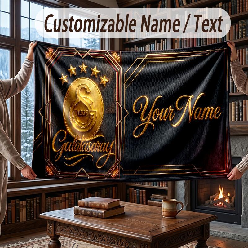 Custom Name Flannel Throw Blanket Galatasaray FC Pattern Warm Home Decoration