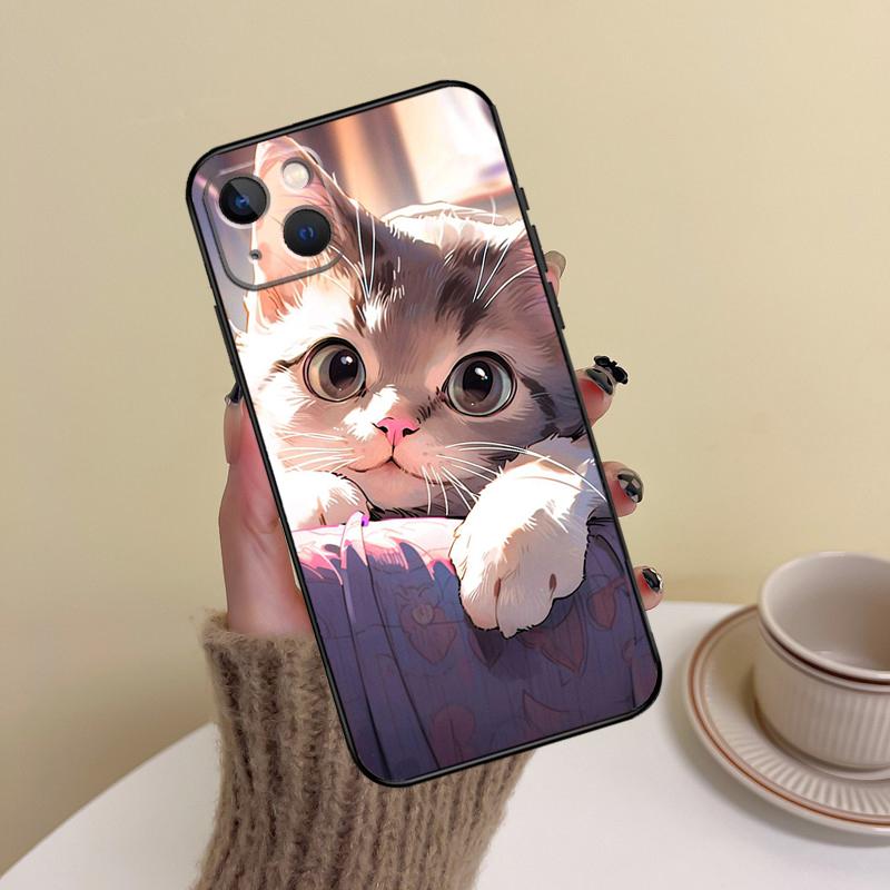 Funny Cute Cat Phone Case For iPhone 15 Pro Max 11 12 13 14 16 17 Pro Max mini Plus 16e 17 Air Cover Funda
