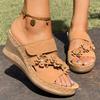 Women's Retro Flower Decor Wedges Sandals Plus Size Comfort Non Slip Beach Slippers Thick Sole Chunky Platform Roman Sandals