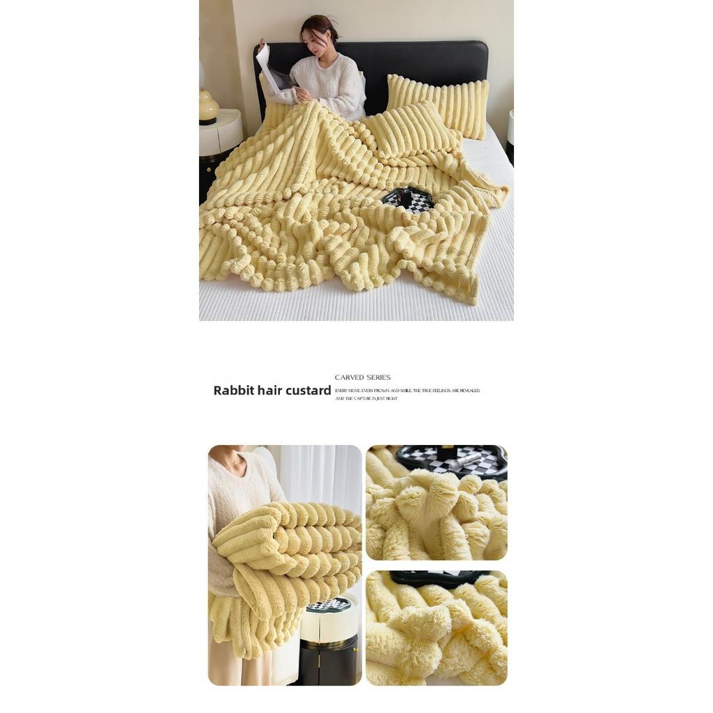 Sametová deka z králičí srsti, flanelová deka, zesílená deka z korálového sametu, deka na zdřímnutí v kanceláři, deka pod klimatizaci v lehkém luxusním stylu