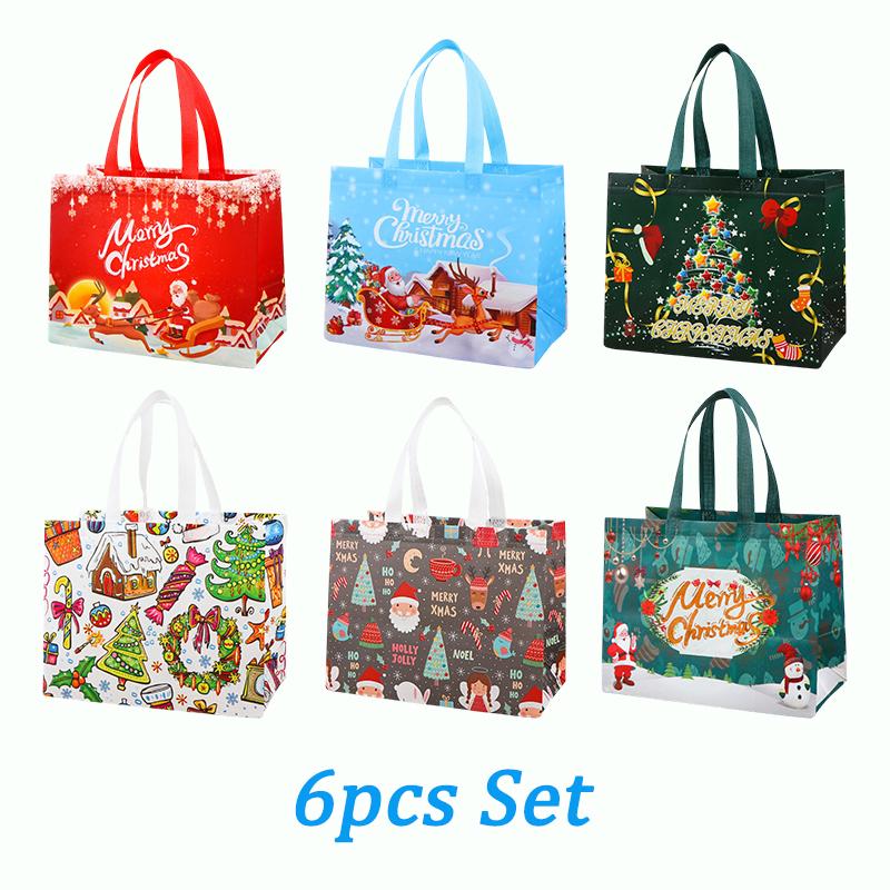 6/12PCS Christmas Gift Bags Large Size 32.5x25x17cm Navidad Christmas Tote Bags with Handles Xmas Lunar New Year Gifts Packaging