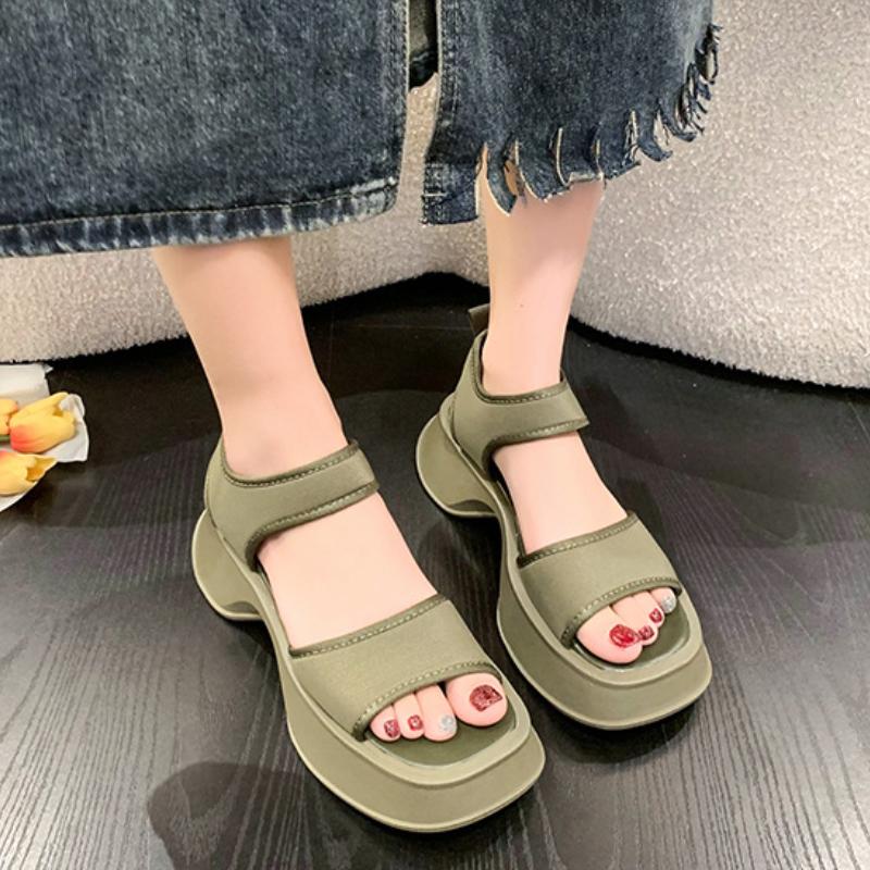 Fashion Trendy Thick Bottom Sandals 2024 Summer New Sport Style Slope Heel One Word Casual Comfortable Women's Sandals Zapatos De Mujer
