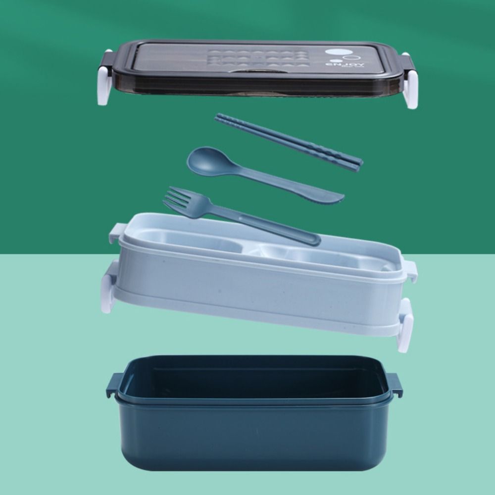 Microwaveable Double-layer Lunch Box with Tableware Picnic Food Box  Office Worker