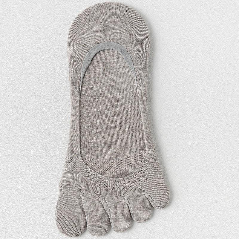 Damen Baumwoll Fünf-Finger Bootssocken: Sommer Dünn, Geruchshemmend, Fersenhaltend, Tief geschnitten, Nahtlos, Unsichtbare Zehensocken.