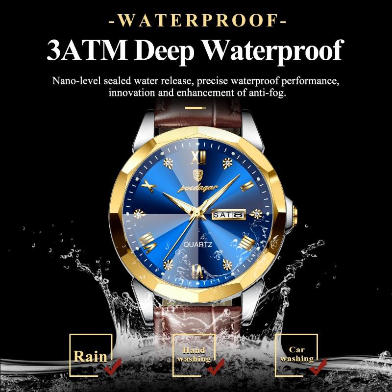 POEDAGAR Luxury Man Wristwatch High Quality Quartz Sports Business Men Watch Waterproof Luminous Date Week Leather Watches