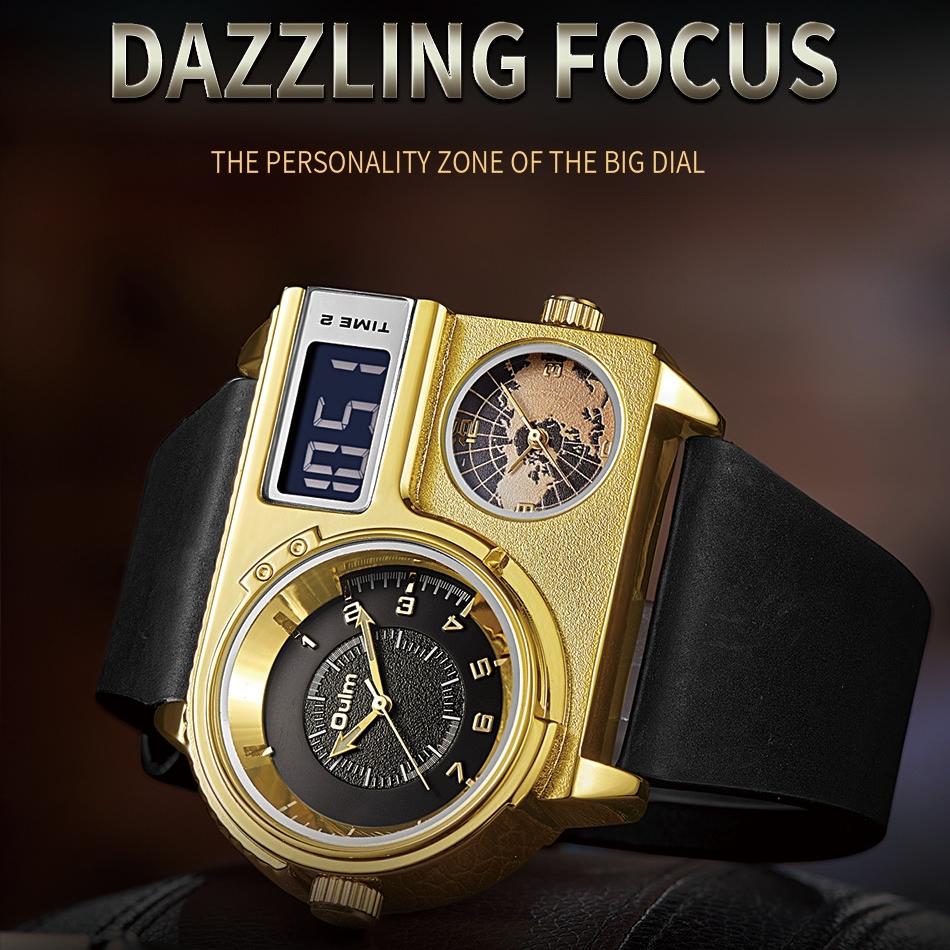 Oulm Véritable marque de mode grand cadran montre à Quartz en cuir véritable sport montre pour hommes décontractée montre pour hommes en or