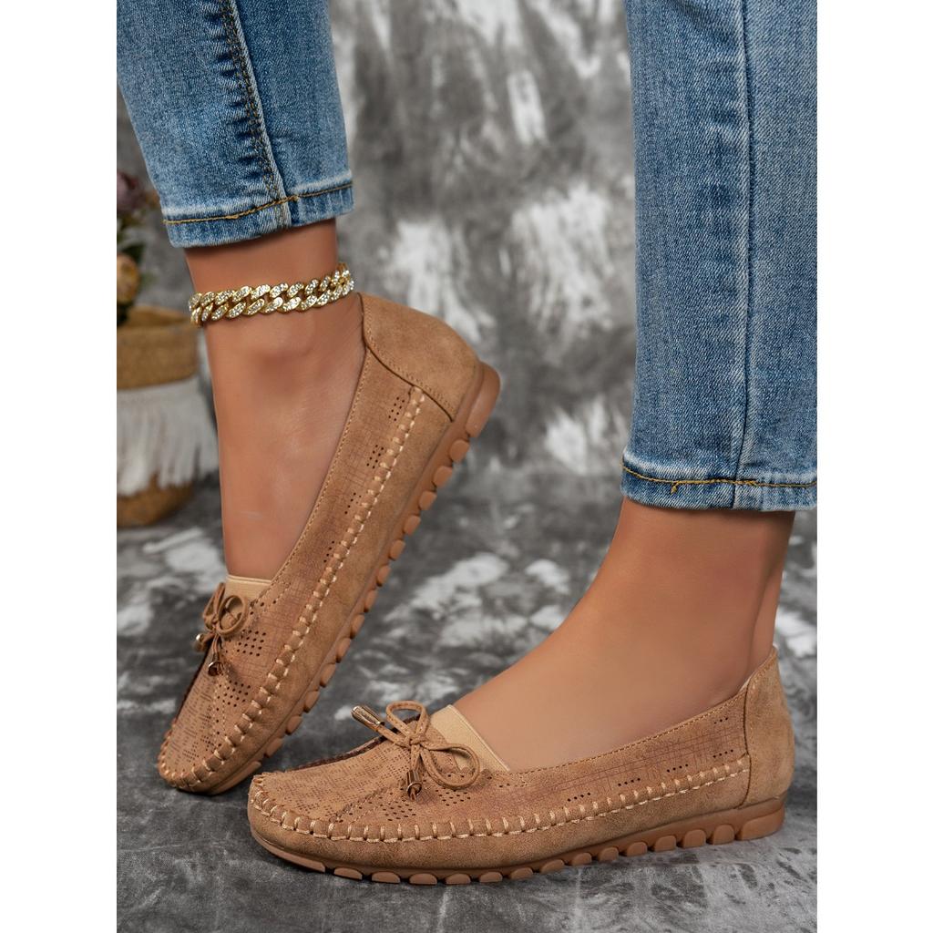 Stitching Bow Solid Color Women's Flat Loafers