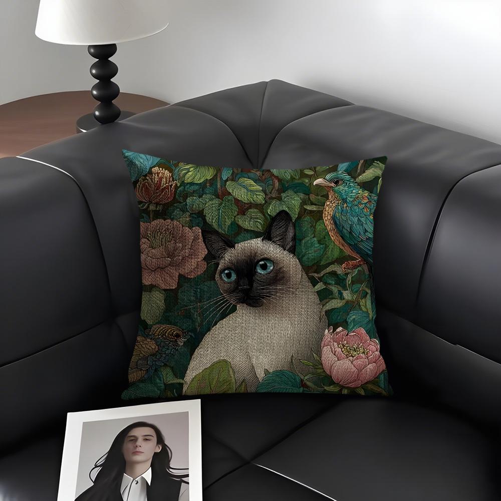 

Cat And Flower Fashion Cushion Cover Natural Linen Organic Fabric DoubleSided Printing Sofa Home Decor Gift Pillow Case 30x30cm