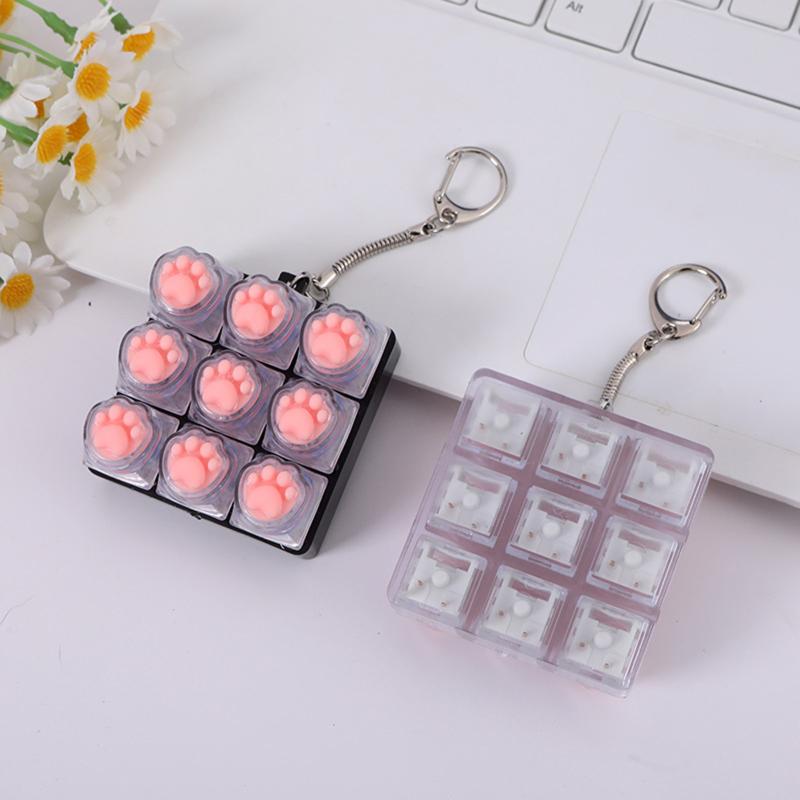 Cat Pawl 9 Keyboard Decompression Keychain With Led Bag Charm For Adults Teen Anti Stress Finger Fidget Keyboard Games Key Chain