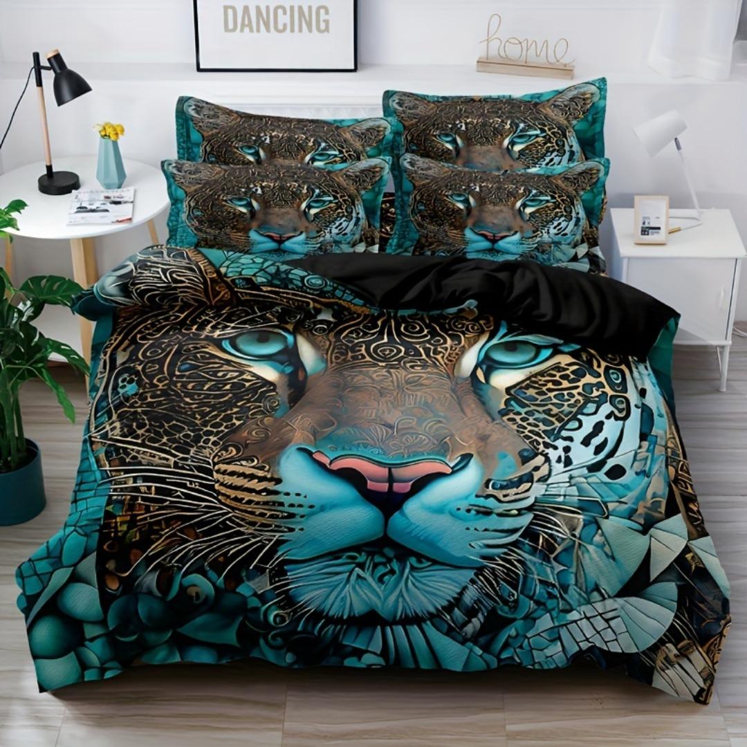 

Glaring Leopard 3D Print Bedding Set Soft Comfortable Duvet Cover King Queen Twin Single Size Bithday Gift for Boys Room Decor EU Single 135x200cm