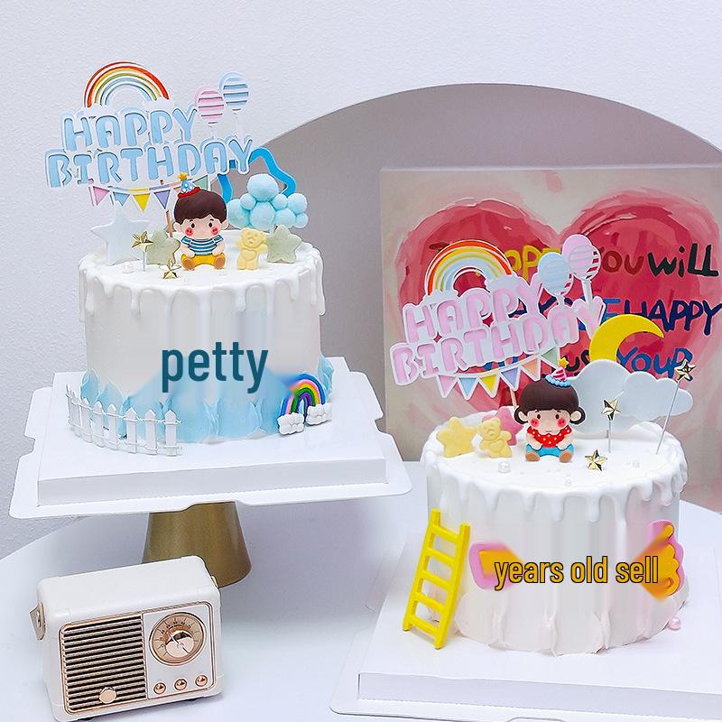 Double Layer Rainbow Balloon Cake Topper: Colorful Happy Birthday Decoration
