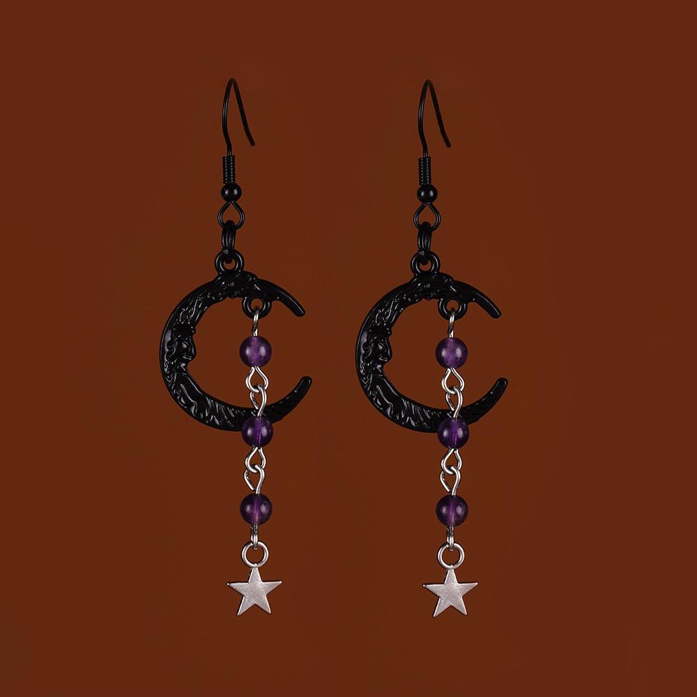 Gothic Moon Drop Earrings With Floral Design For Halloween Accessories