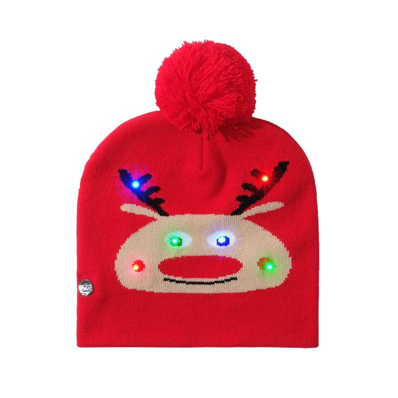 Christmas adult jacquard knitted hat children's LED lights colorful glowing Christmas hat holiday hat