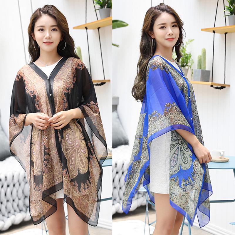 Chic Women's Silk Scarf: Oversized Sun Protection Shawl & Versatile Beach Towel