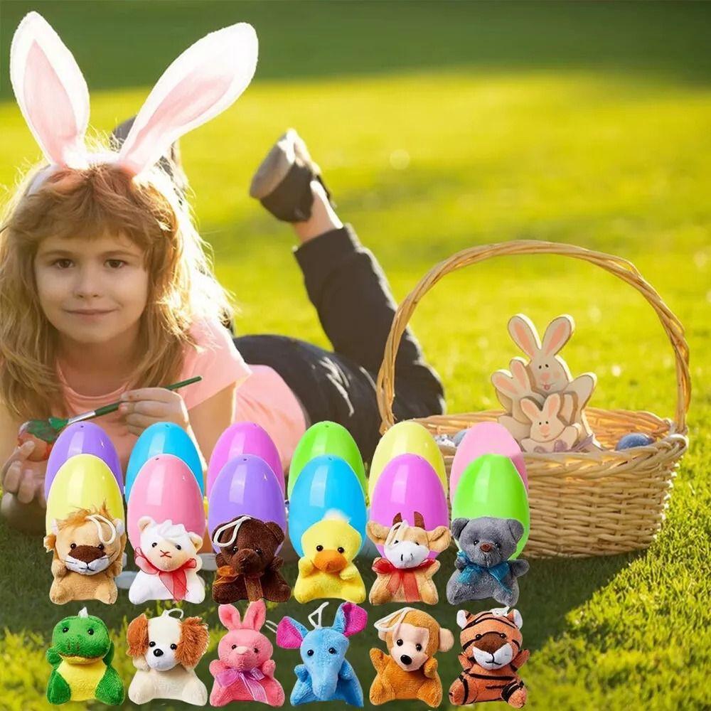 12/24 ks Mini plněná velikonoční vajíčka s plyšovými zvířátky Velikonoční překvapení vajíčka Předplněná velikonoční vajíčka