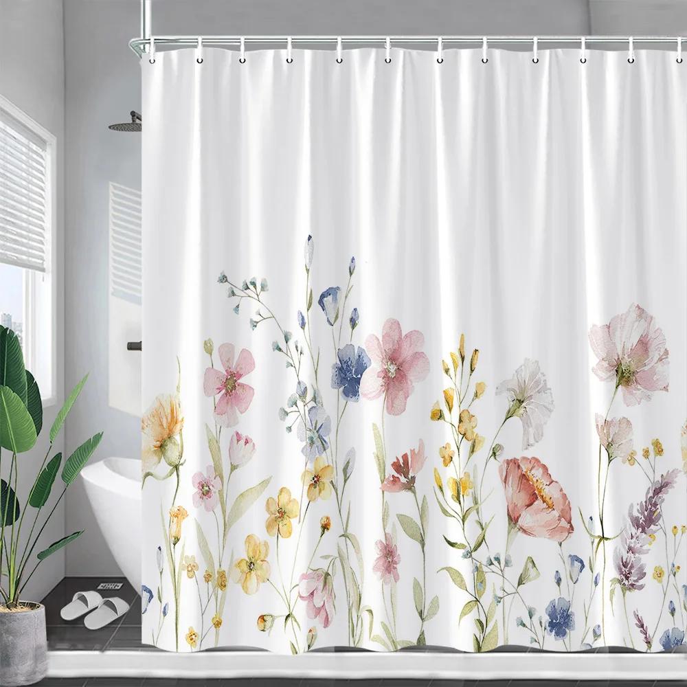 Butterfly Floral Shower Curtains Dandelion Watercolour Plant Flower Bird Rustic Spring Scenery Cloth Bath Curtain Bathroom Dec