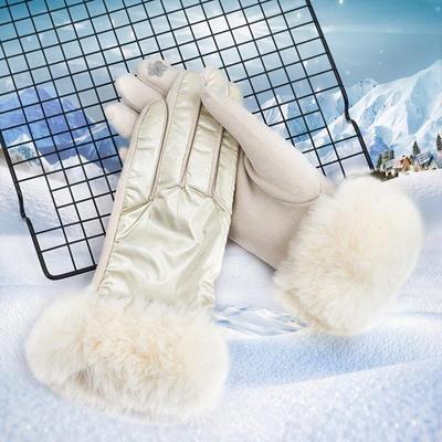 Women Winter Warm Suede Leather Touch Screen Glove Female Faux Fur Plus Velvet Thick Driving Gloves Black Gloves