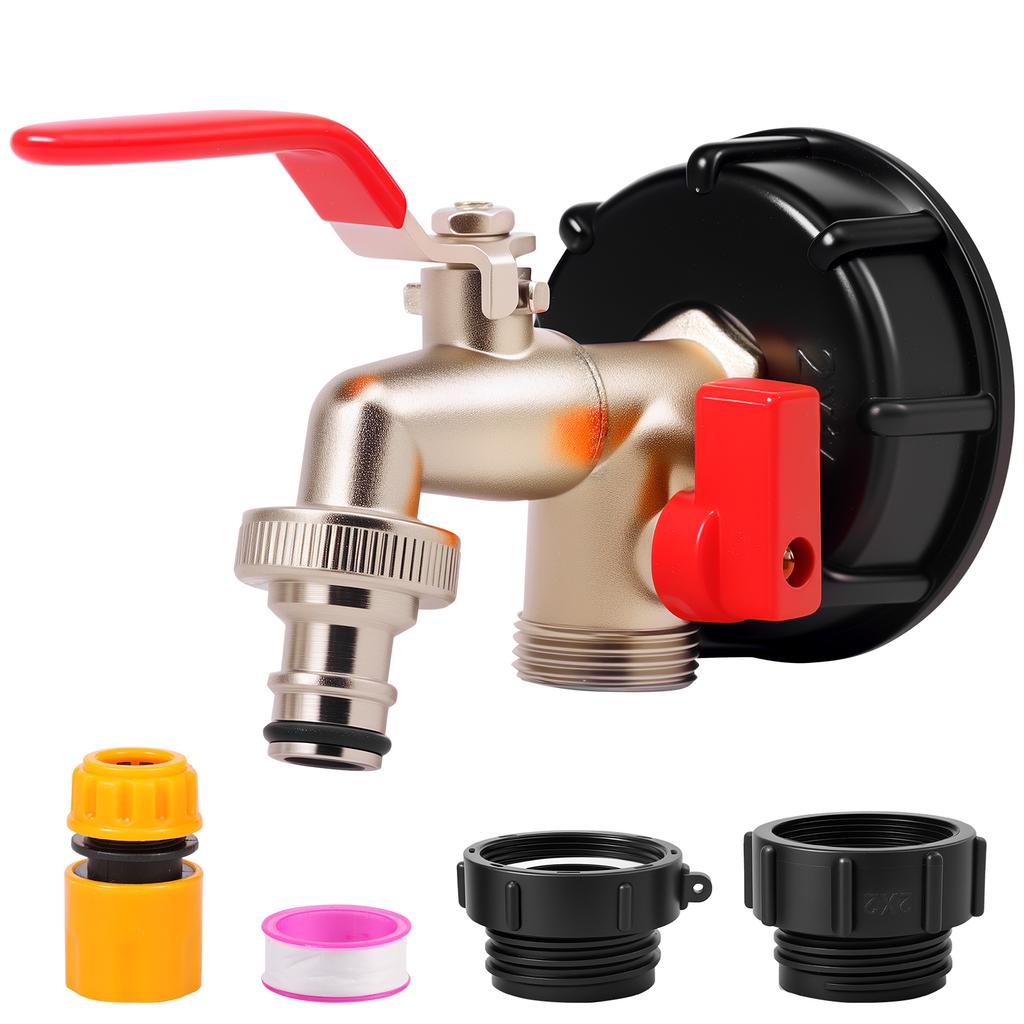 IBC Tote Adapter IBC Tank Gooseneck 3/4 Inch Outlet Tap for 1000L Rainwater Tank Garden Hose Shut Off Ball Valve IBC Tote Valve