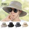Wide Brim Hat for Beach Summer Mesh Spliced Bucket Men Women, Extra Sun Foldable Outdoor Hiking with Adjustable Drawstring, Portable Cap Fishing