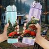 1PC Christmas Truck Pine Tree Pattern 750ml Color Plastic Sports Water Bottle Leakproof Flip Straw Lid Suitable for Sports Office Home Use