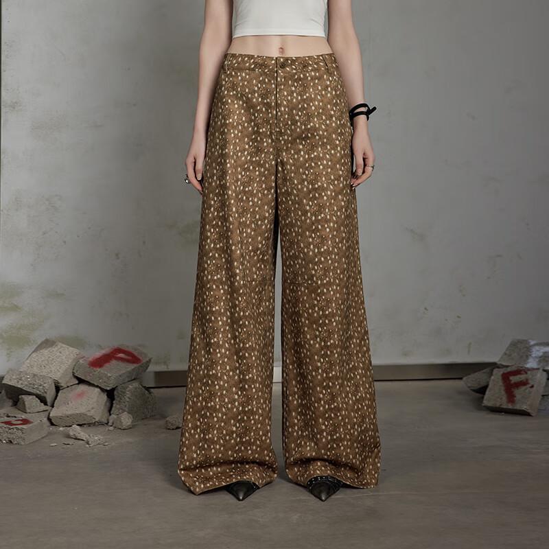 UNIFREE Deer Print High-Waisted Loose Wide-Leg Casual Pants