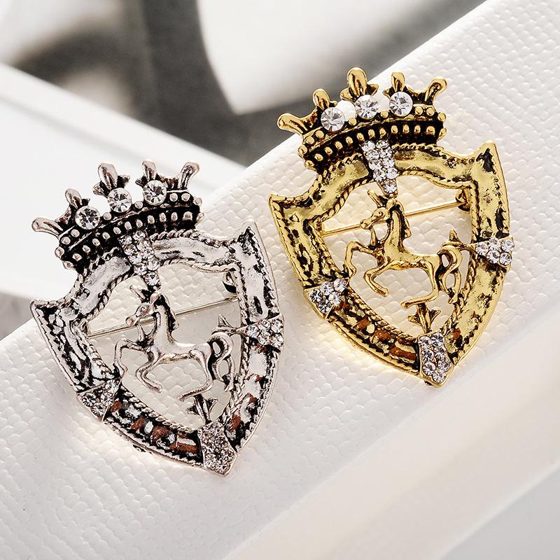 Colaxi Corona di Cristallo Regina Spilla Vintage Spilla Distintivo Cavallo Uomo Spille Mentali Gioielli