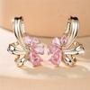 Elegant Female Big Water Drop Pink White Zircon Stone Skeleton Hoop Earrings Trendy Fashion Gold Color Wedding Jewelry For Women