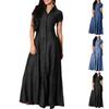 Vestido Largo Holgado para Mujer Cuello Camisero Bolsillo Falda Amplia Casual Vestido de Mezclilla