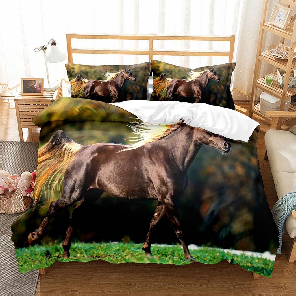 Horse Duvet Cover Set King Full Size Wild Animals Pattern Polyester Comforter Cover For Kids Teens Adult Bedding Set Quilt Cover