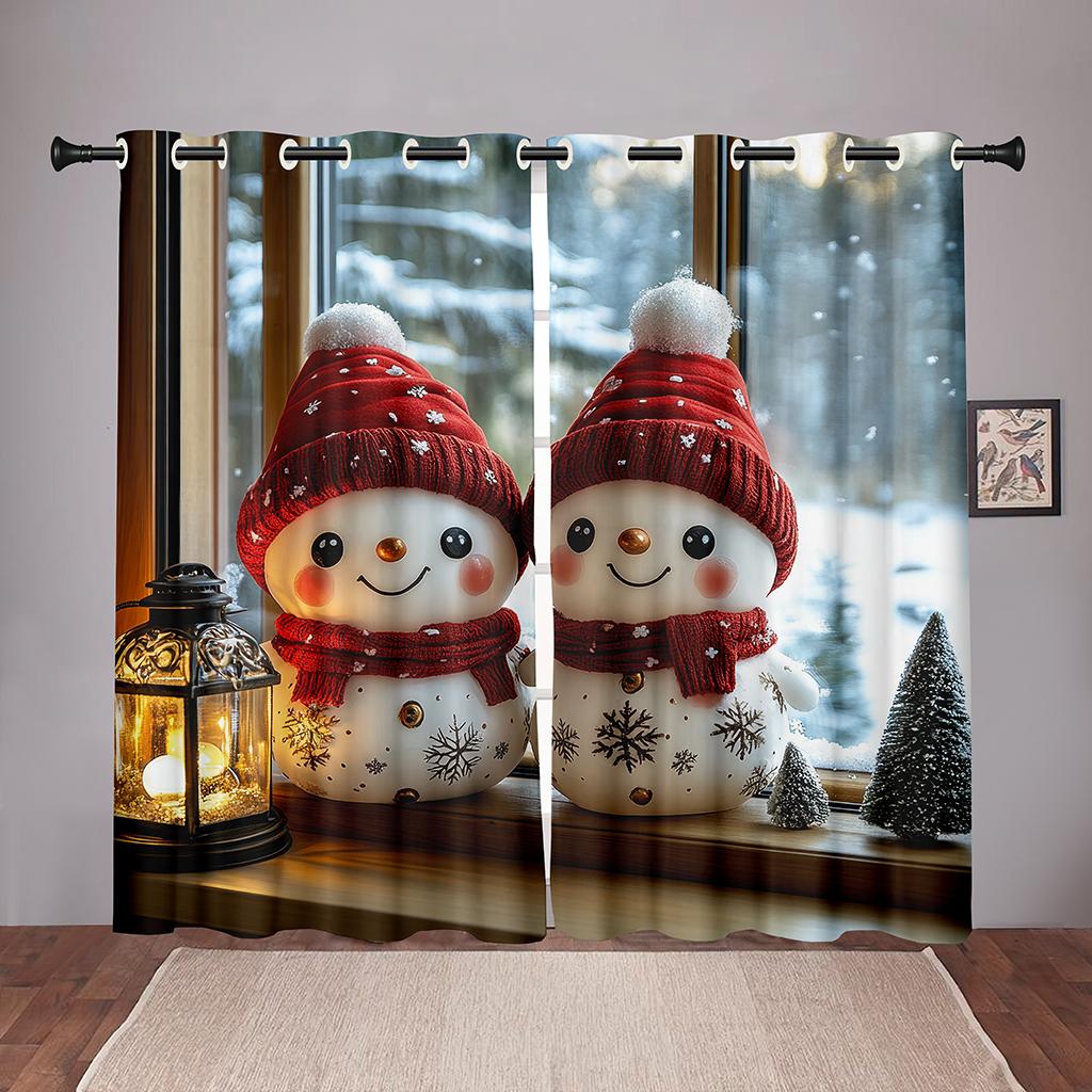 

Занавеска с принтом Санта-Клауса, снеговика и рождественской елки для украшения окна на Рождество, 2 шт., полузатемняющие шторы (W50cmxH130cm)x2&Grommet Top