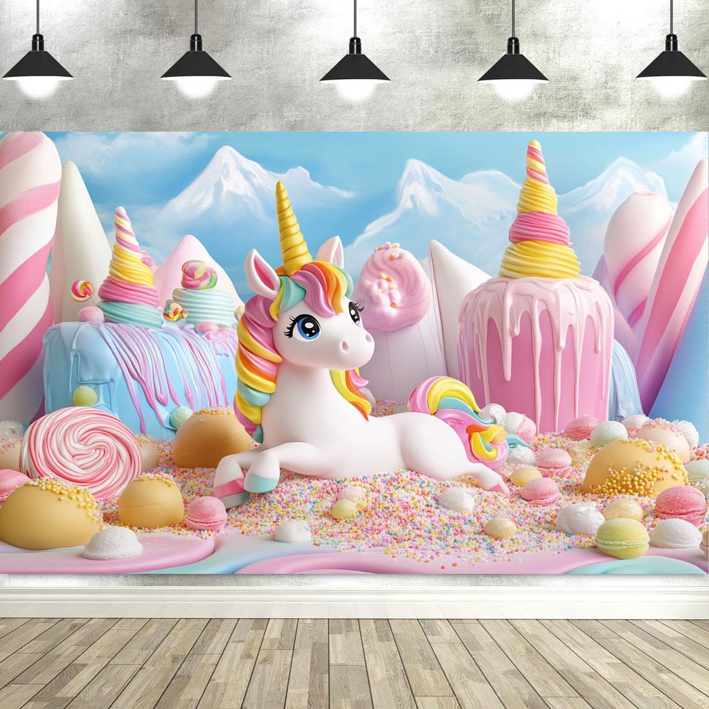 Tauabdruck Einhorn Geburtstag Dekoration Hintergrund Babyparty Fotografie Hintergrund Süßigkeitenbrücke Geburtstagsparty Banner Foto Requisiten