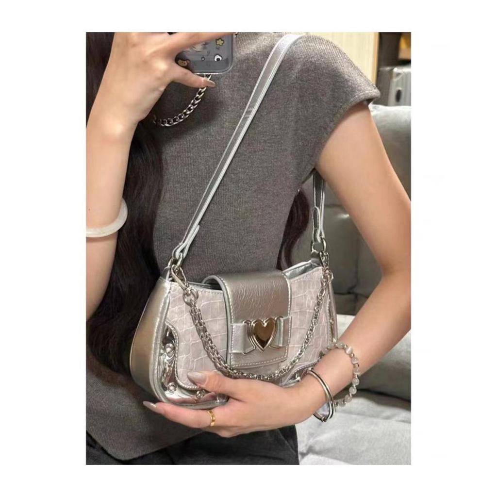 JIAERDI Hot Grils Y2k Handbag Women Vintage Sweet Cool Heart Chain Pink Underarm Bag Female Fairycore Aesthetic Shoulder Bag New